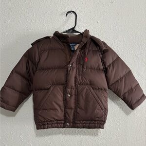 Polo Ralph Lauren Down Jacket Kids Boys Size 4T Puffer Hooded Brown Rare Color